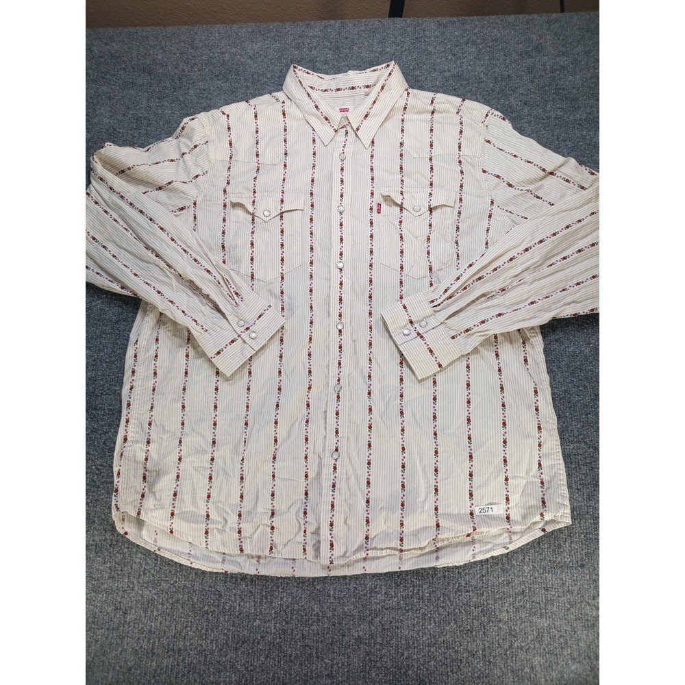 Levi's Mens XL Western Shirt Floral Rose Stripe Pearl Snap Long Sleeve Cowboy